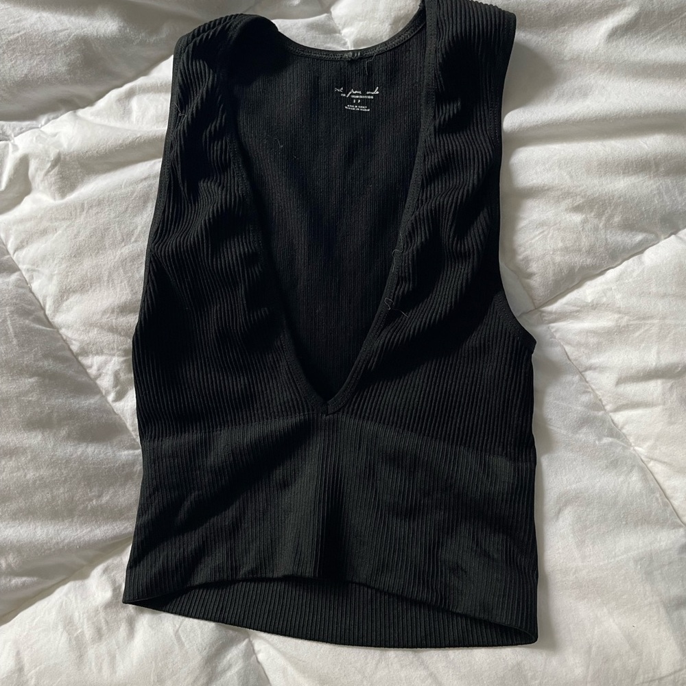Black plunge ribbed crop top